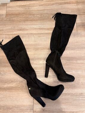 Guess Black Suede Over-the-Knee Heeled Boots